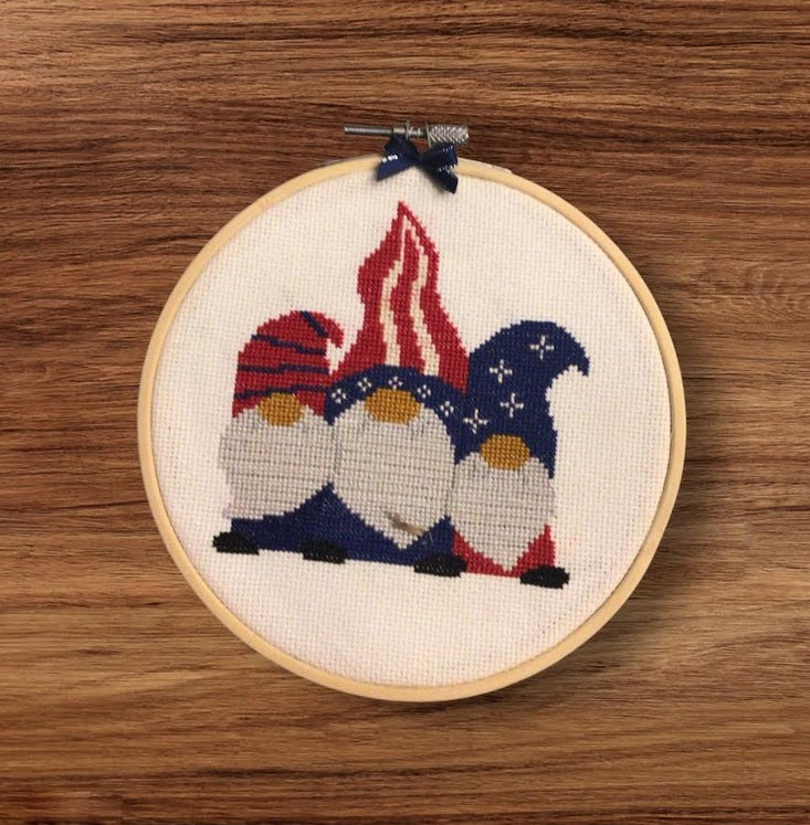 Hoop X-stitched Patrotic Gnomes