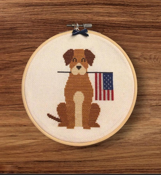 Hoop X-stitched Patrotic Dog